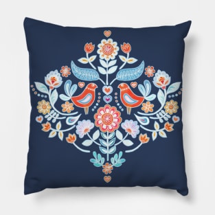 Happy Folk Summer Floral on Navy Pillow