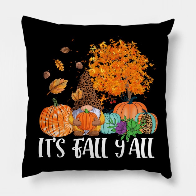 Its Fall Yall Cute Gnomes Pumpkin Autumn Tree Fall Leaves Pillow by peskyrubeus