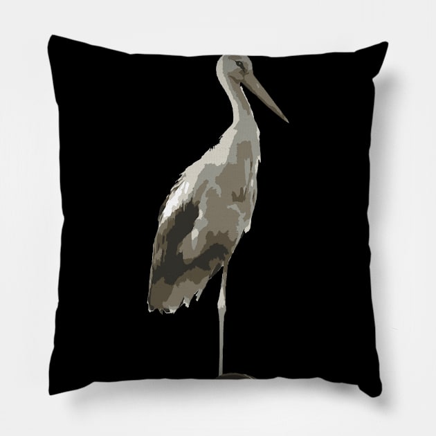 Side View Of A White Stork Isolated Pillow by taiche