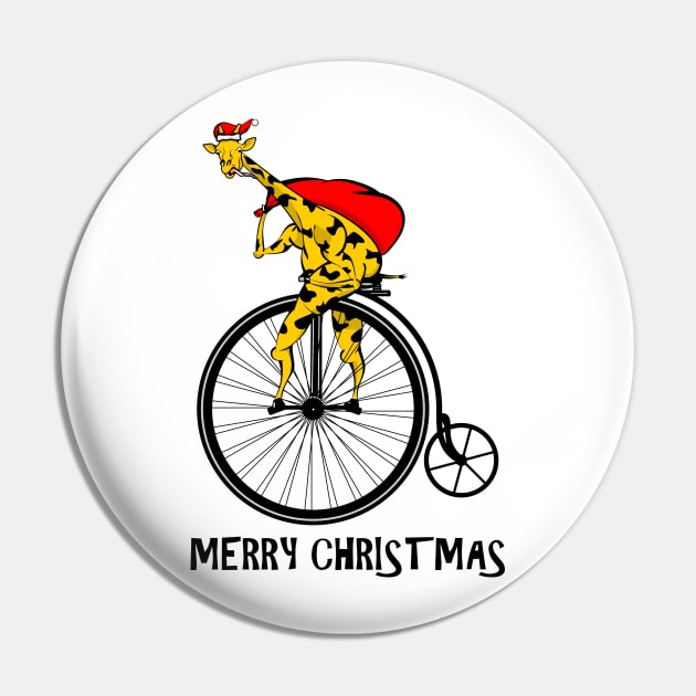 Funny Giraffe riding a bike Chritmas Pin by mailboxdisco