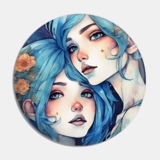 Anime girls sisters with blue hair, love Pin