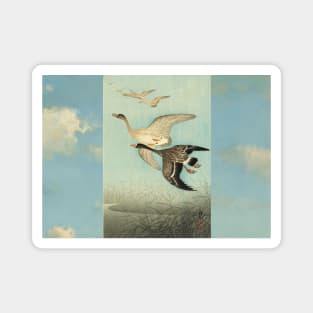 White fronted Geese in Flight Antique Japanese Paintings Magnet