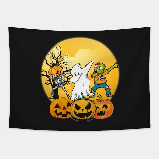 Dabbing Skeleton Boo Zombie Pumpkin Halloween Funny Dab Kids Boys Girls Tapestry by CasperX10