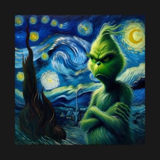 Whimsical Night: Mischievous Green Character - Starry Night Inspired Holiday Art T-Shirt