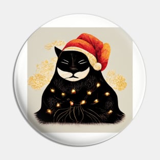 Black Santa Cat Tangled Up In Lights Christmas Santa Pin