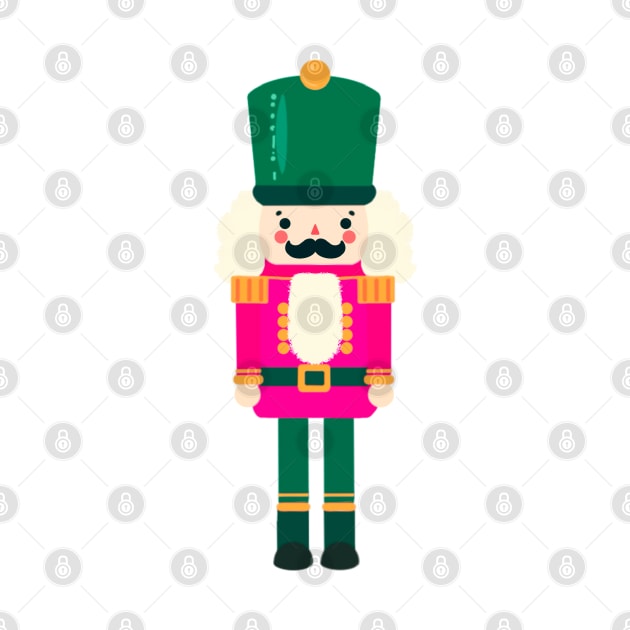 Pink and Green Christmas Nutcracker Toy Soldier Graphic Art by Star Fragment Designs