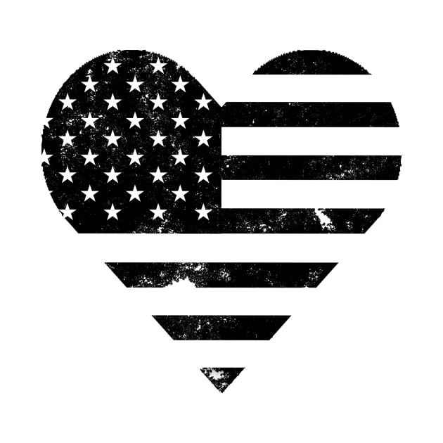 Black Distressed American Heart Flag USA Patriotic - Heart Flag - 4th of July- I love USA by DazzlingApparel