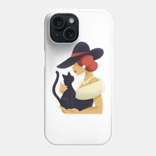 Woman with black cat Phone Case