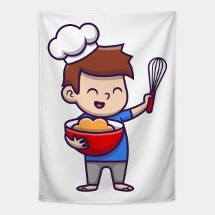 Cute Boy Chef Cooking Tapestry