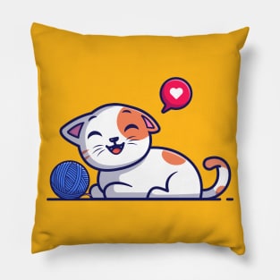 Cute cat playing with yarn ball cartoon Pillow