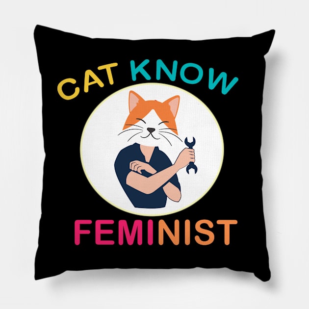 Cat Know Feminist Pillow by 29 hour design