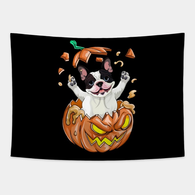 Boston Terrier In The Pumpkin tshirt halloween costume funny gift t-shirt Tapestry by American Woman