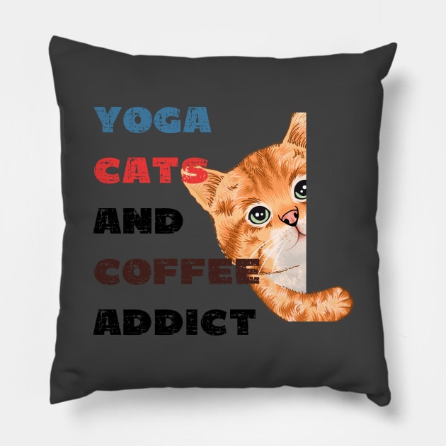 Yoga cats and coffee addict funny quote for yogi Pillow by Red Yoga