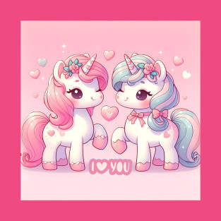Two cute unicorns pink color T-Shirt