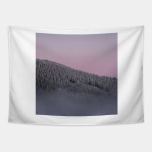 Pink Winter Misty Sunset in the Mountains of Czech Tapestry