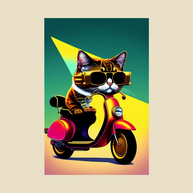 Cute Cats Riding Vespa with Sunglasses by Fun and Cool Tees