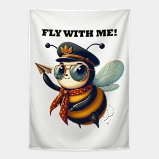 Funny cute bumblebee pilot Fly with me Tapestry