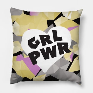 Girl Power pattern with geometric crystal elements. Polygonal violet backdrop in hipster style Pillow