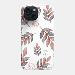 Fall Leaves in Autumn Colors Watercolor Pattern Blue and Red Phone Case