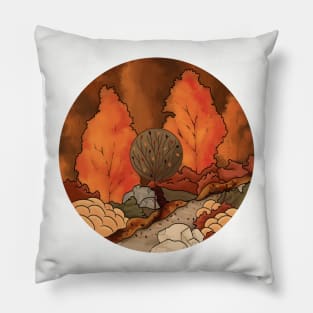 Autumn park Scene with Warm Orange Colours Pillow