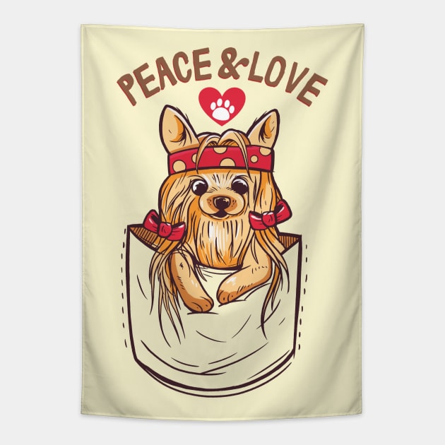 Cute Yorkie Hippie In Pocket Tapestry by Hypnotic Highs