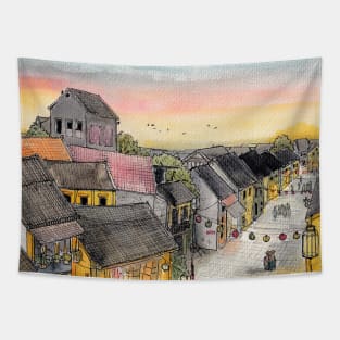 Hoi An Cityscape Top View Vietnam Illustration Tapestry