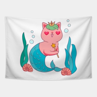 Lovely Mermaid Cat Tapestry