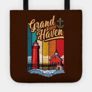 Grand Haven Michigan South Pier Lighthouses Tote