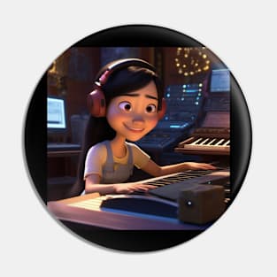A Female Keyboard Player As A Pixar Cartoon Character Pin