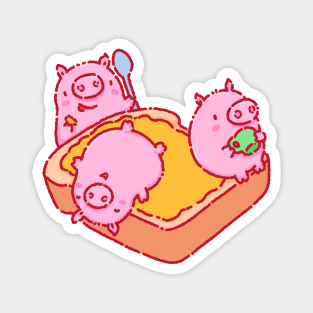 Three little pigs on a giant toast Magnet