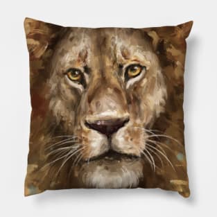 Closeup Portrait Painting of a Majestic Lion Staring at You Pillow
