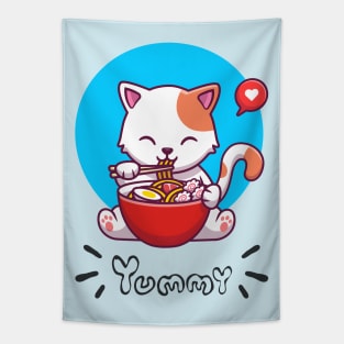 Cat eating noodles Tapestry