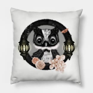 Cute little owl with flowers Pillow