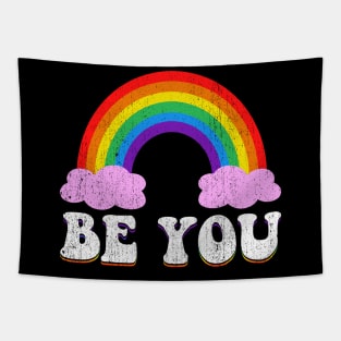 LGBTQ Be You Gay Pride LGBT Ally Rainbow Flag Retro Vintage (1) Tapestry