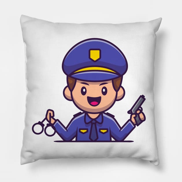 Police With Handcuff And Gun Pillow by Catalyst Labs