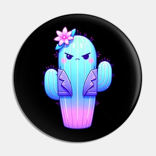 Angry Cactus Funny Western Kawaii Vaporwave Pastel Pin