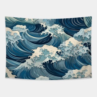 Ephemeral Crests: Hokusai Waves Reimagined Tapestry