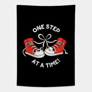 One Step At A Time Funny Sneaker Pun Tapestry