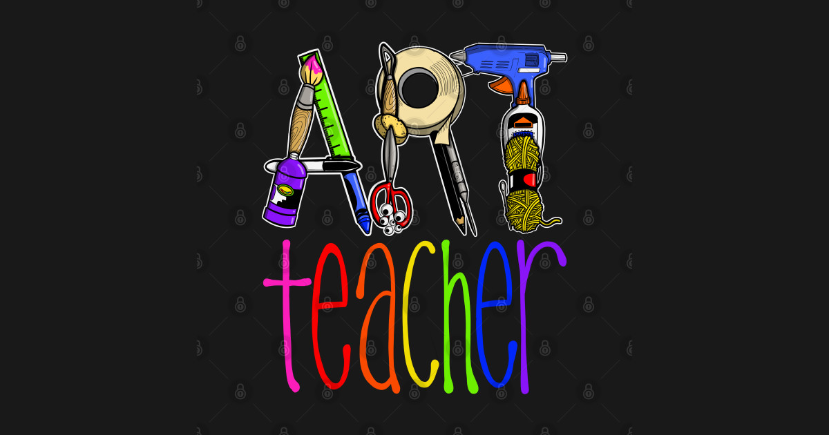 Art Teacher with Art Supply Lettering Art Teacher Gift Kids TShirt