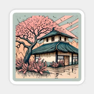 Old abandoned Traditional Japanese house Minka Drawing Magnet