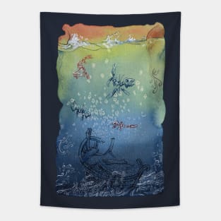 shipwreck, fish, skeletons, fantasy, Tapestry