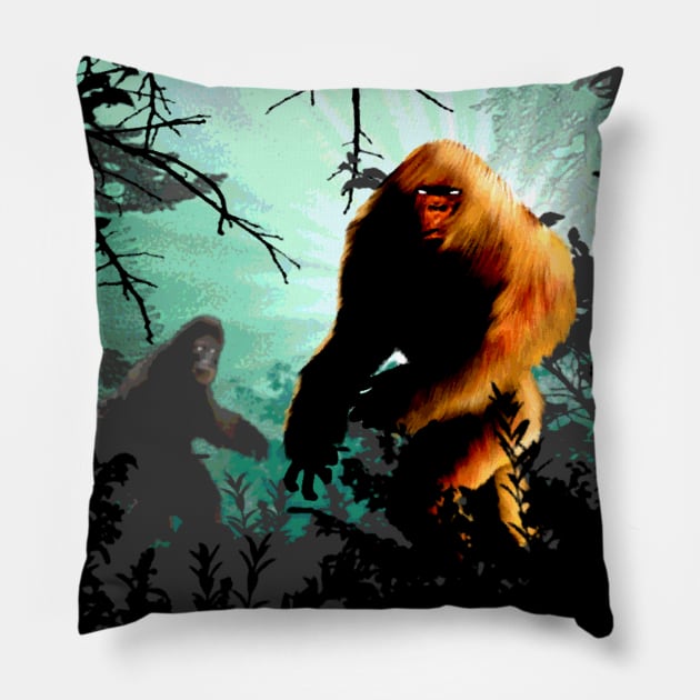 Retro Bigfoot Best Art Sasquatch Vintage Cryptid Woods Hunting Hide and Seek Believe Pillow by National Cryptid Society