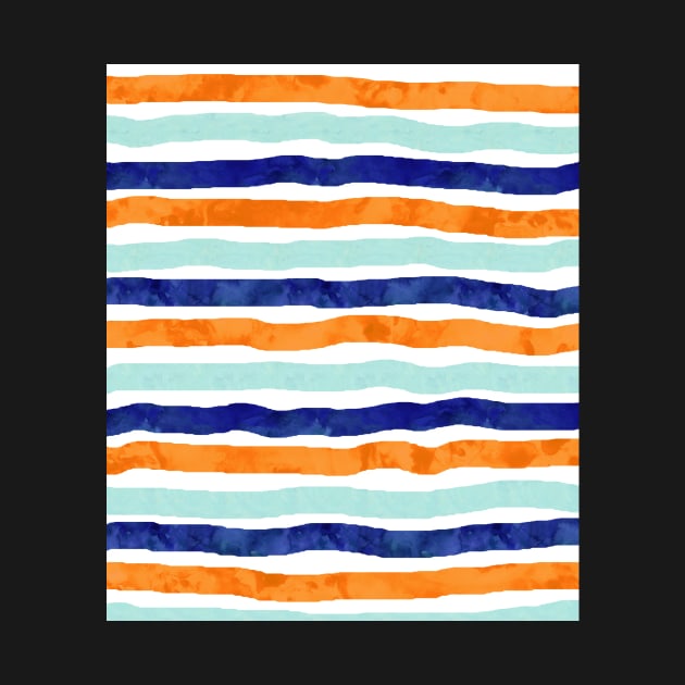 Navy orange sky blue watercolor hand-drawn stripes by dreamingmind
