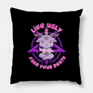 Live Ugly Fake Your Death - Cute Anime Baphomet Pillow