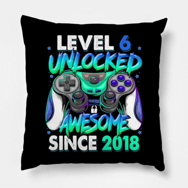 Level 6 Unlocked Awesome Since 2018 Gaming 6Th Birthday Pillow by Zoe Hill Autism