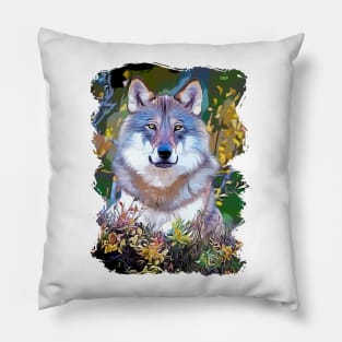 Print with colored wolf Pillow