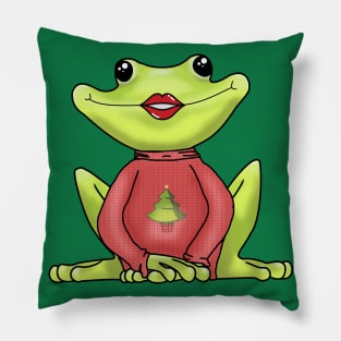 kiss all the frogs in a christmas sweater Pillow