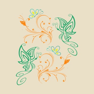 Butterflies and flowers in tattoo style T-Shirt