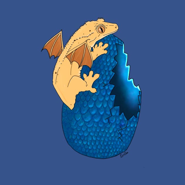 Crested Gecko Dragon with Blue Egg by EcoElsa