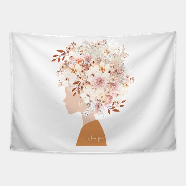 Woman in Fashion Flower Headdress Tapestry by LouLou Art Studio